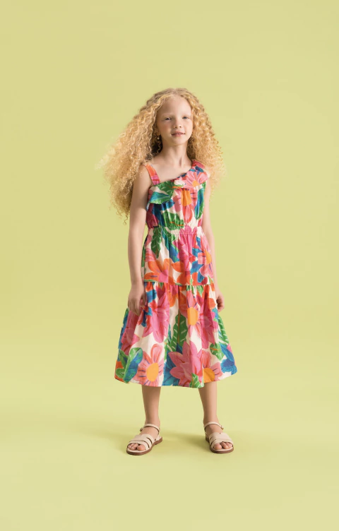 Vestido Estampado Tricoline Flora - Bugbee