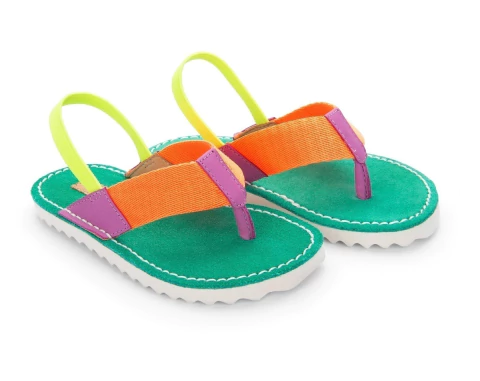 Chinelo Picole Couro Violeta/Laranja/Verde- Petit Cheval