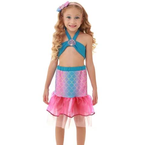 Fantasia Sereia Saia Tule Rosa - Muvilê