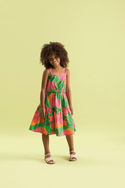 Vestido Tricoline Estampado Vitória Régia - Bugbee