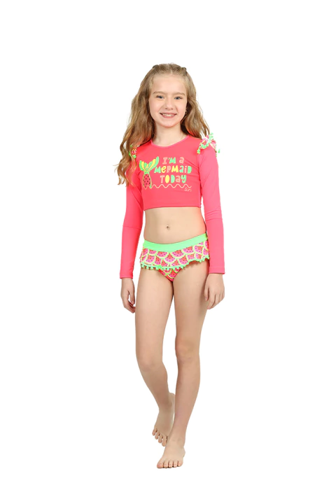 Biquini Conjunto Cropped Manga Longa Kids Silk Estampa Sereia Melancia - Siri