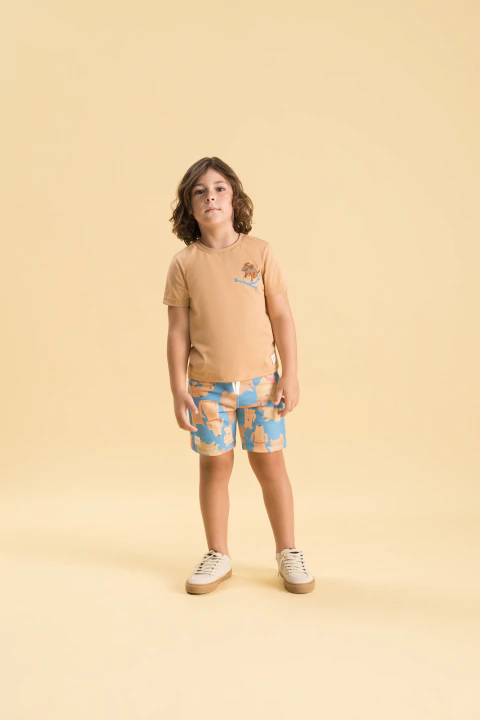 Conjunto Camiseta Malha Bermuda Moletom Castanha - Bugbee