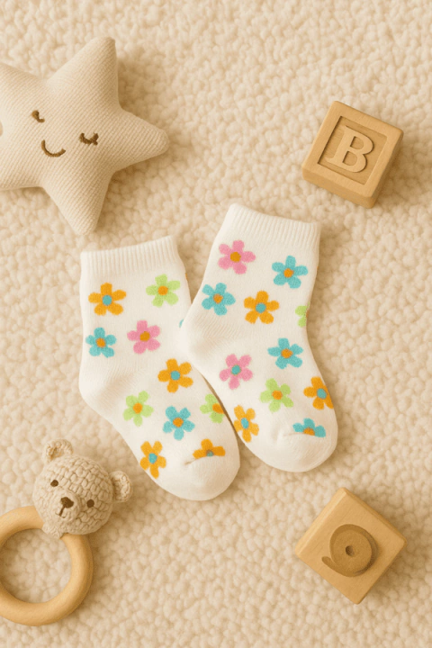 Meia Estampada Floral Vintage Medio - Bugbee