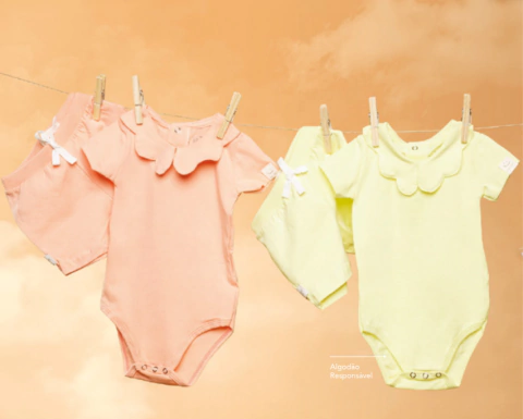 Conjunto Body Com Bermuda Com Babado Na Gola Cotton Amarelo - Bugbee