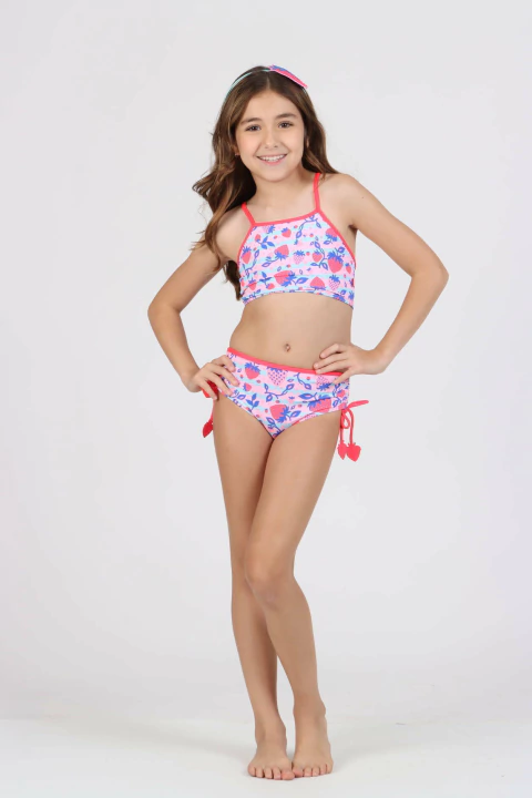 Biquini Cropped Kids Laila Estampa Morango - Siri
