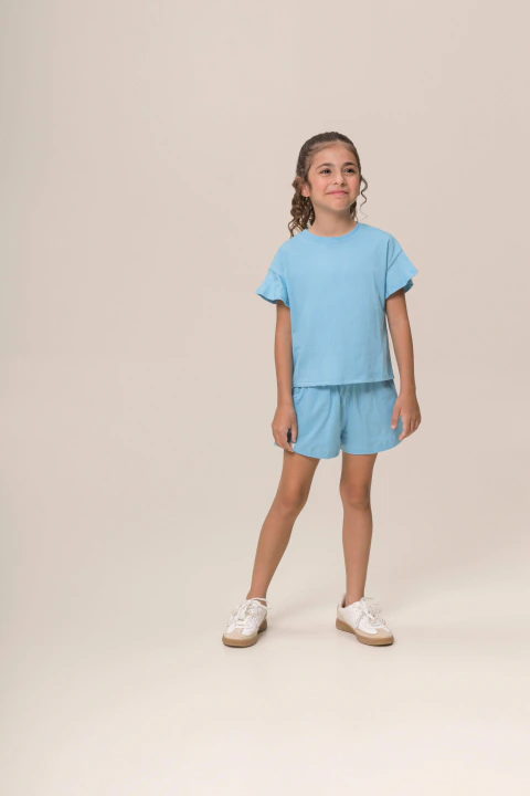 Conjunto Blusa e Shorts Malha Azul Maui - Bugbee