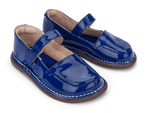 Sapatilha Baralho Couro Verniz Azul Klein - Petit Cheval