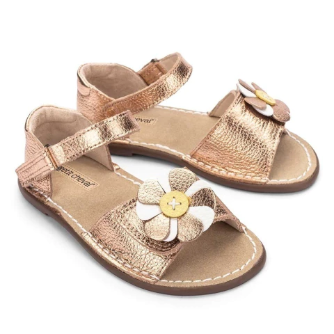 Sandália Rolima Couro Cobre Flor Catavento - Petit Cheval