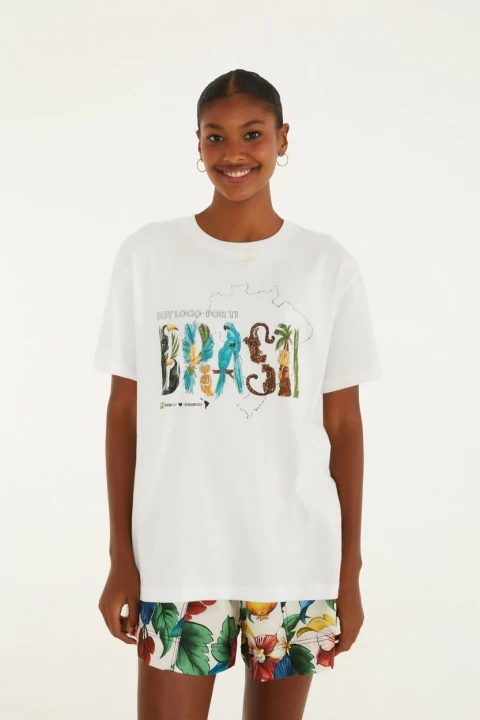 T-Shirt Media Soy Brasil Off White Adulto - Farm