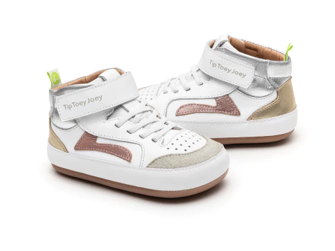 Tênis Infantil - Andar e Equilibrar - Landy High Top Branco/Dourado/Rosado/Prata - Tip Toey Joey