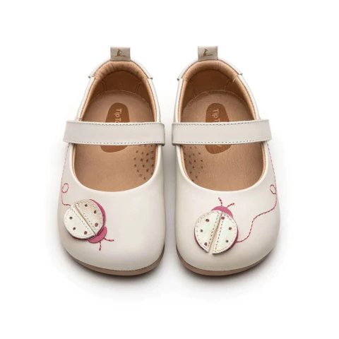 Sapatilha Infantil Andar E Equilibrar - Lady Bug - Bege/Rosa/Branco Brilhante - Tip Toey Joey