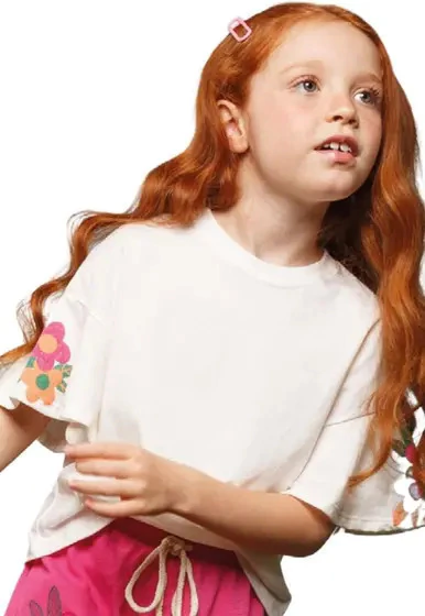 Blusa Meia Malha - New Off Manga Flores - Bugbee