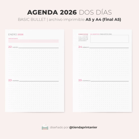 AGENDA 2026 DOS DÍAS | Basic bullet - comprar online