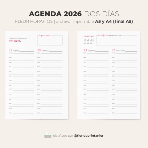 AGENDA 2026 DOS DÍAS | Fleur horarios - comprar online