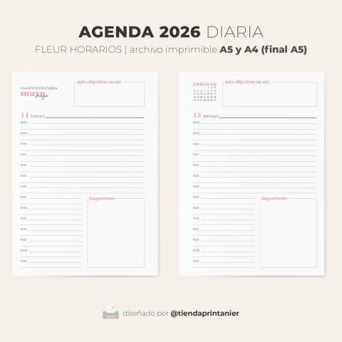 AGENDA 2026 DIARIA | Fleur horarios - comprar online