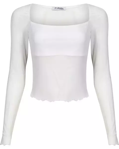 LONG SLEEVE MESH WHITE TOP - comprar online