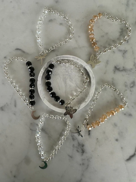 Pulsera Acero Blanco Rolo y Cristal - comprar online