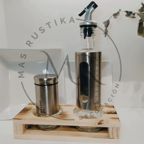 Aceitero y Salero Metal y Vidrio con Pico Vertedor. - comprar online