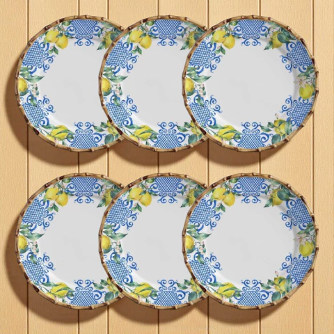 Conjunto 6 Pratos Rasos Limoncello Fundo Branco Maison Blanche