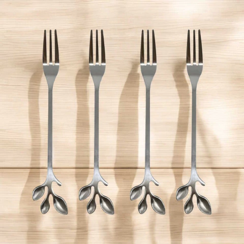 Conjunto 4 Garfos Inox Para Aperetivos Leaves Prata Wolff - comprar online