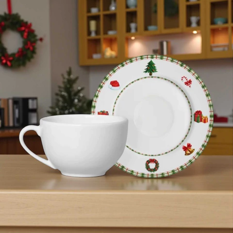 Conjunto 6 Xícaras Com Pires Jingle Bells Natal Alleanza