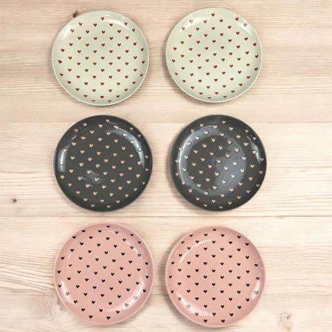 Conjunto 6 Pratos de Sobremesa Corações Coloridos 19,5cm Wolff