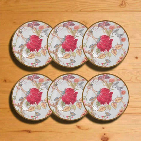 Conjunto 6 Pratos de Sobremesa China Flowers Branca Alleanza - comprar online