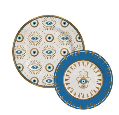 Conjunto 8 Pratos (4 Rasos/ 4 Sobremesa) Olho Grego Alleanza