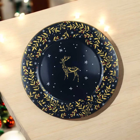 Conjunto 6 Pratos Sobremesa Christmas Lights Azul Scalla