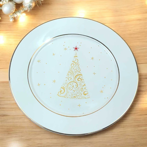 Conjunto 6 Pratos Rasos Christmas Lights Branco Scalla