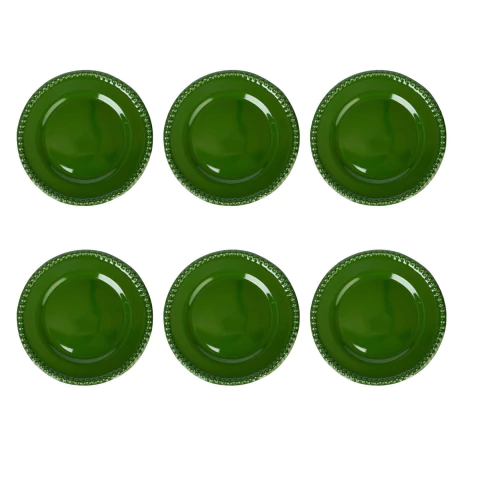 Conjunto 6 Pratos Rasos Bolinha Floresta Verde Escuro Home Decor