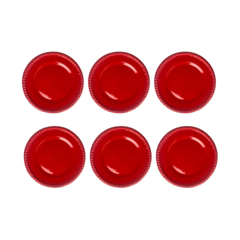 Conjunto 6 Pratos Sobremesa Bolinha Vermelha Home Decor