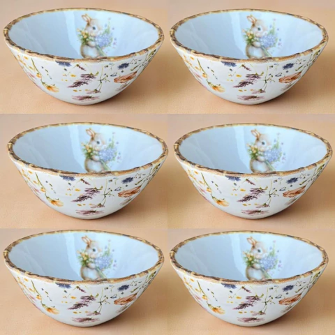 Conjunto 6 Bowls Decorados Borda Bambu Coleção Páscoa Buque Scalla
