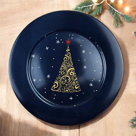 Conjunto 6 Pratos Rasos Natal Christmas Lights Azul Scalla