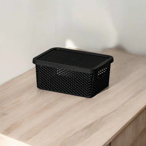 Cesto Organizador Com Tampa Preto 18x13x8 cm Linea Paramount - comprar online