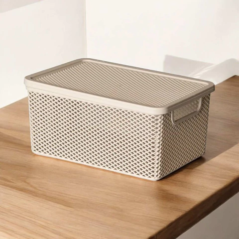 Cesto Organizador Com Tampa Creme 26x18x12cm Linea Paramount - comprar online