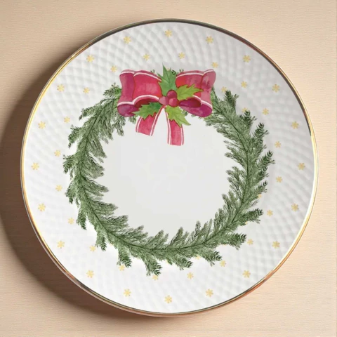 Conjunto 6 Pratos Rasos Harmonia Filete Ouro Natal Alleanza