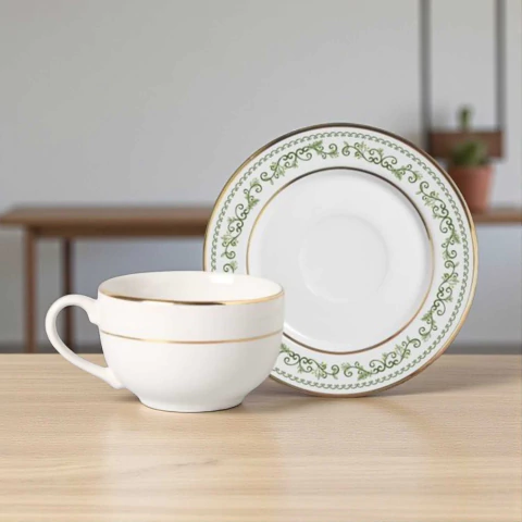 Conjunto 6 Xícaras Chá Com Pires Classic Christmas Filete Ouro Alleanza