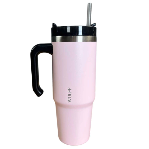 Caneca Térmica Parde Dupla Slimterm Com Base Ergonômica e Canudo Na cor Rosa 890ml Wolff