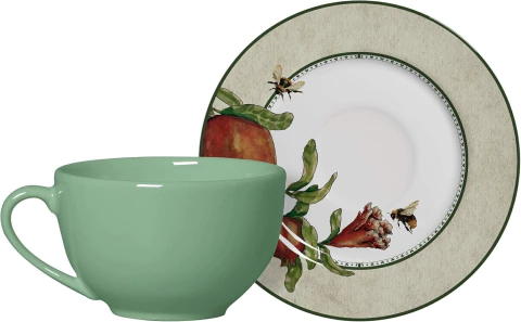 Conjunto 6 Xícaras Chá Verde Água Com Pires Romã Alleanza