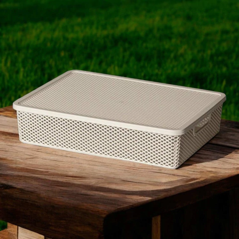 Cesto Organizador Com Tampa Creme 36x26x8 cm Linea Paramount - comprar online