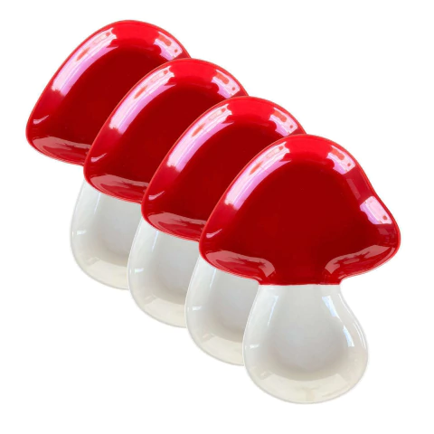 Conjunto 4 Petisqueiras Cogumelo Vermelha e Branca Scalla