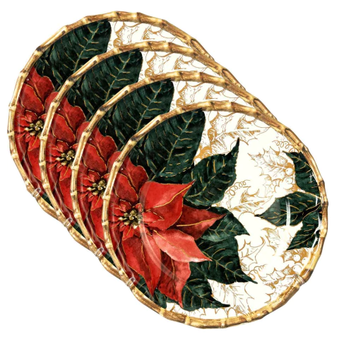 Conjunto 4 Pratos Sobremesa Christmas Flowers Maison Blanche