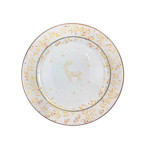 Conjunto 6 Pratos Sobremesa Natal Christmas Lights Branco Com Dourado Scalla