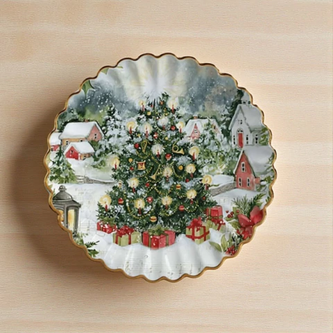 Conjunto 4 Pratos Sobremesa Natal Bruges Digital Com Filete Ouro Scalla