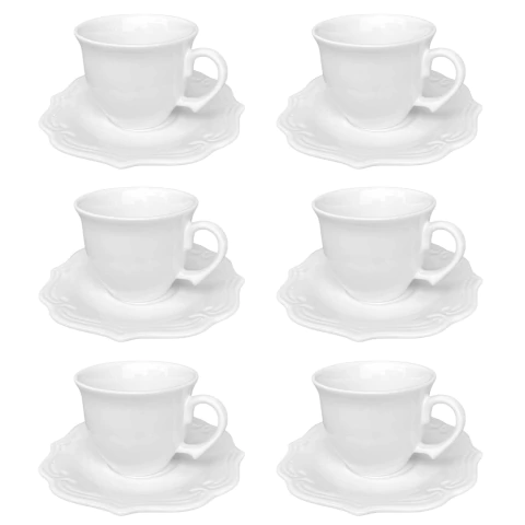 Conjunto 6 Xícaras Chá Com Pires Branco Lauren Provance 2ª Linha Scalla