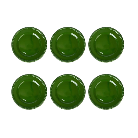 Conjunto 6 Pratos Sobremesa Bolinhas Floresta Verde Escuro Home Dercor
