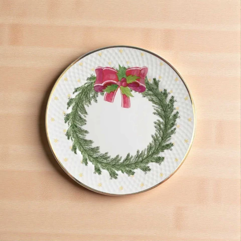 Conjunto 6 Pratos Sobremesa Harmonia Filete Ouro Natal Alleanza