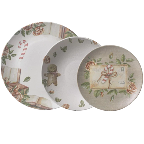 Jogo 18 Peças Coup Stoneware Postais de Natal Porto Brasil (6 Rasos/ 6 Sobremesa/6 Fundos)