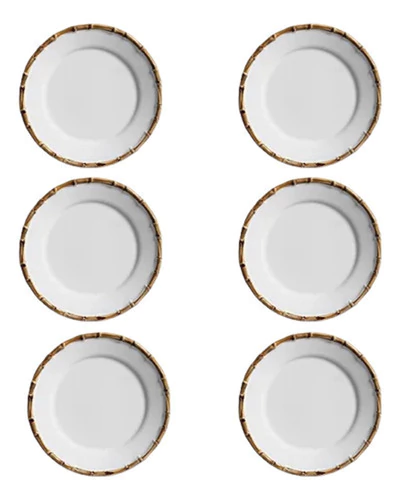 Conjunto 6 Pratos Sobremesa Bambu Flat Borda Grossa Scalla